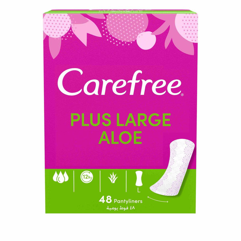 Carefree Panty Liners Plus Large Cotton Aloe 48 Pieces