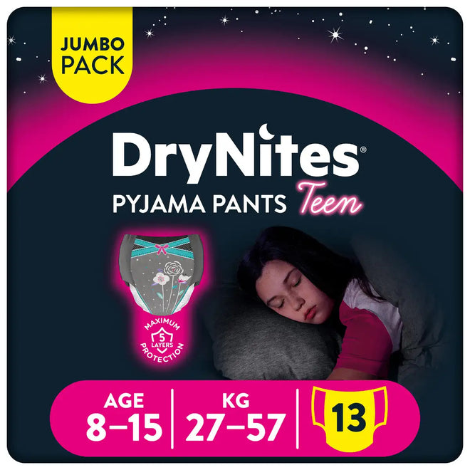 Huggies Drynites Pyjama Pants Jumbo Pack Teen 8-15 Years (27-57 kg) Girl 13 Pieces