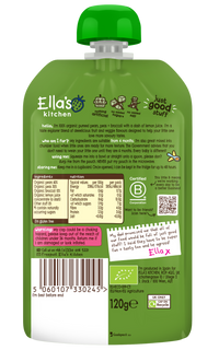 Ellas Kitchen Organic Puree 4+ Months Broccoli Pears + Peas 120g