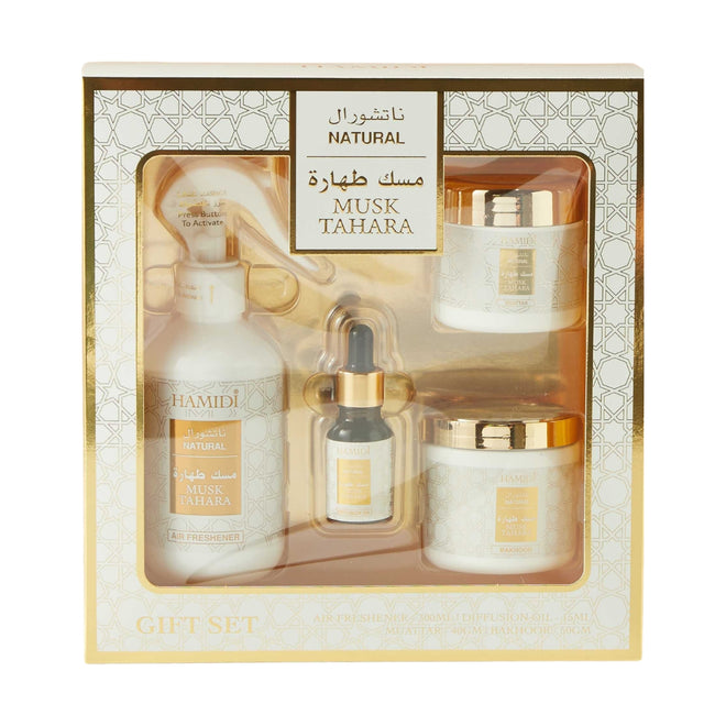 Hamidi Musk Tahara Air Freshener 300ml + Bakhoor 50g + Muattar 40g + Oil Diffuser 15ml Gift Set
