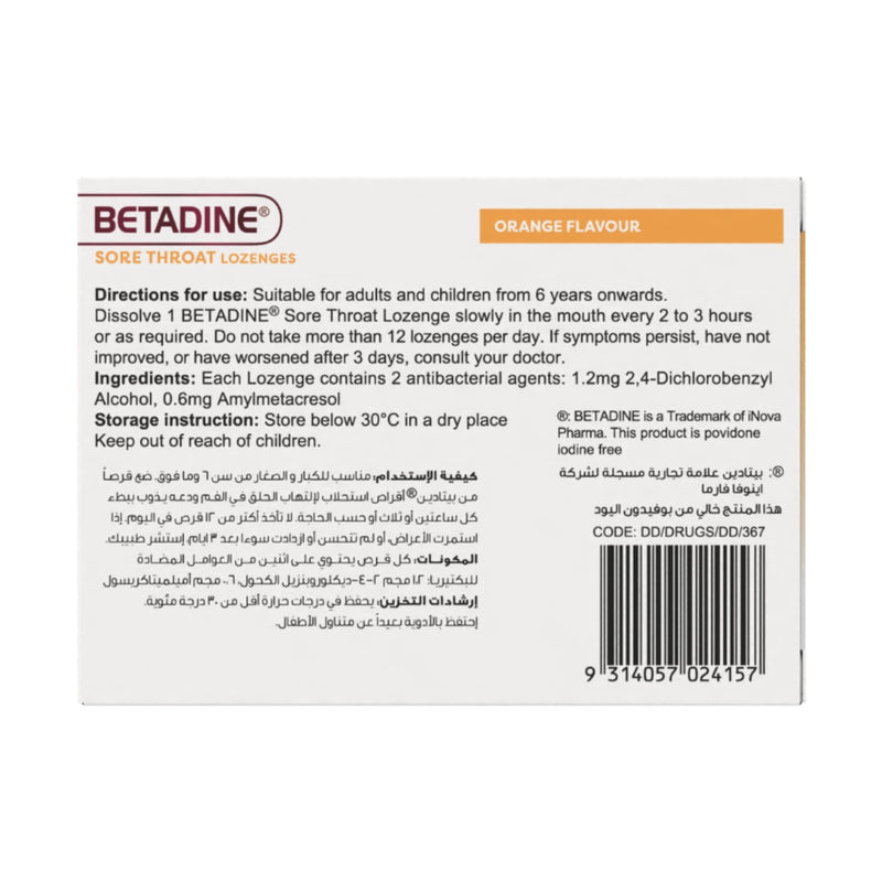 Betadine Sore Throat Orange 24 Lozenges