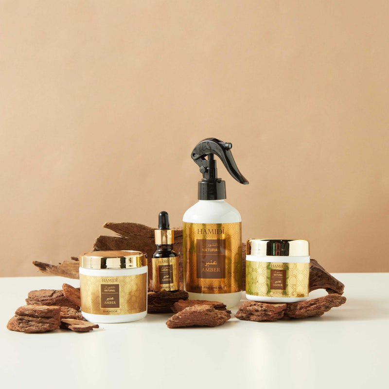 Hamidi Amber Air Freshener 300ml + Bakhoor 50g + Muattar 40g + Oil Diffuser 15ml Gift Set