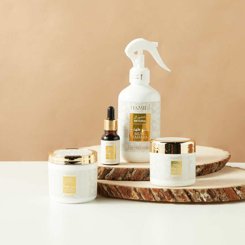 Hamidi Musk Tahara Air Freshener 300ml + Bakhoor 50g + Muattar 40g + Oil Diffuser 15ml Gift Set