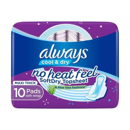 Always Disposable Pads Aloe Cool Maxi Thick 10 Count - Chemist Warehouse UAE