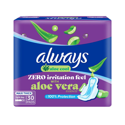 Always Disposable Pads Aloe Cool Maxi Thick 30 Count - Chemist Warehouse UAE