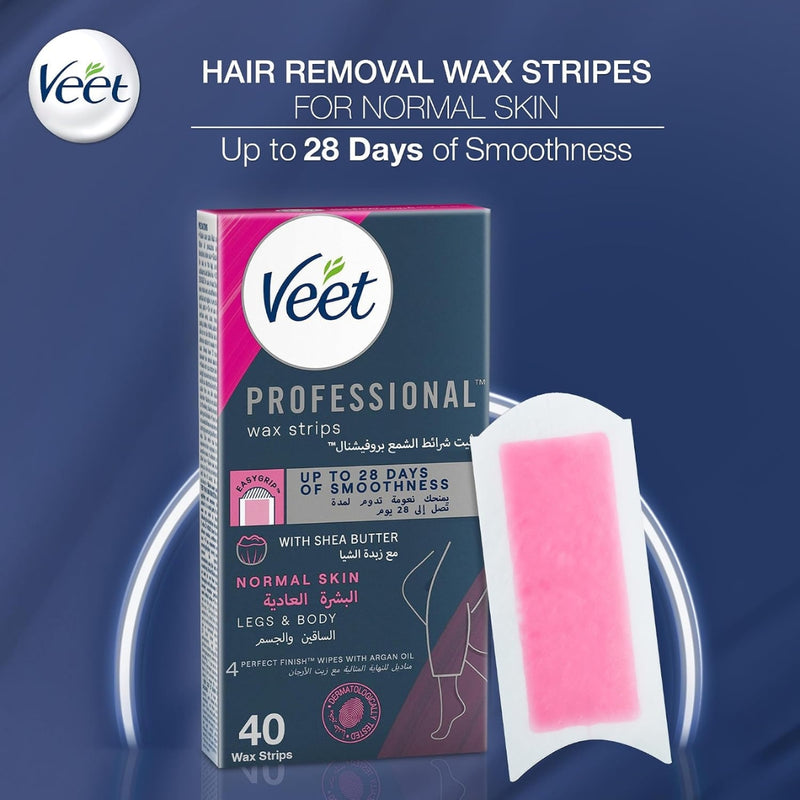 Veet Wax Strips Easy Gel Legs & Body For Normal Skin 40 Strips