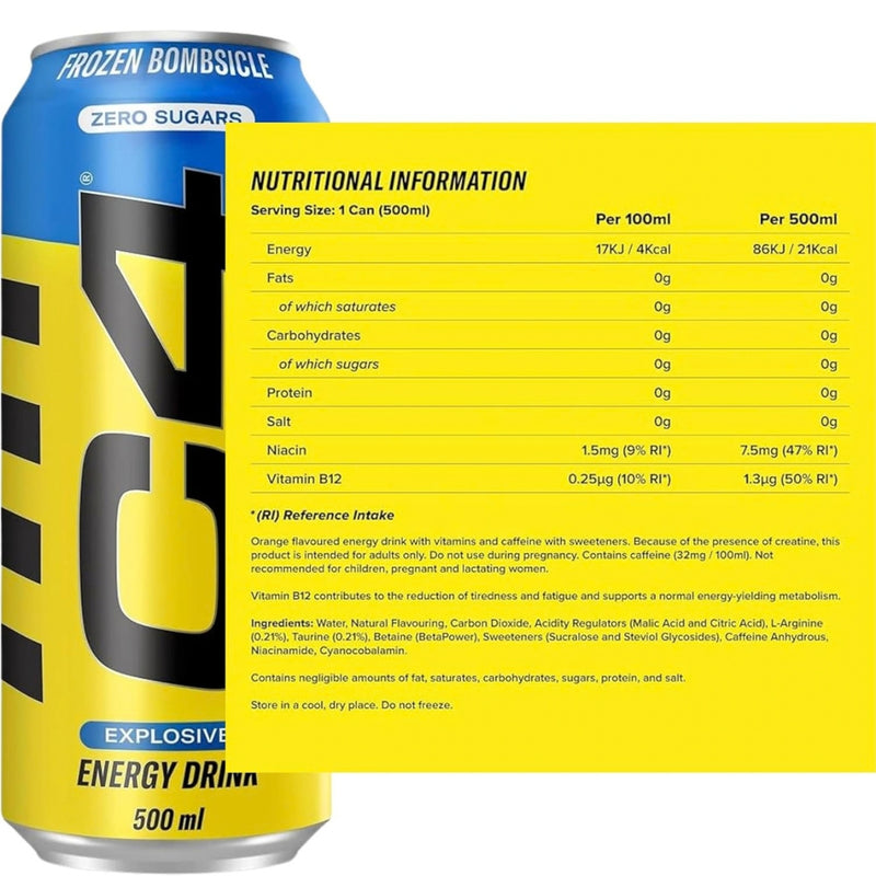 Cellucor C4 Original Energy Drink Zero Sugar Frozen Bombsicle 500ml