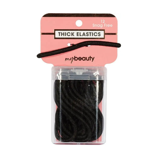 My Beauty Hair Snag Free Thick Elastic 12 Pack Black