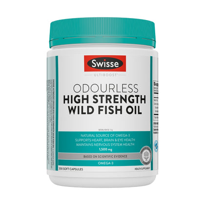 Swisse Ultiboost Odourless High Strength Wild Fish Oil 1500mg 200 Capsules - Chemist Warehouse UAE