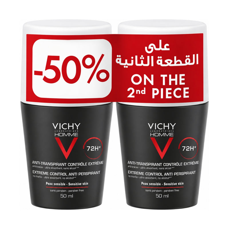 Vichy Homme 72Hr Antiperspirant Roll-On 50ml Bundle