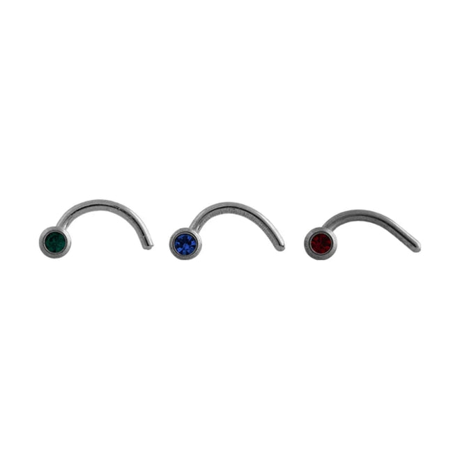 Studex Stainless Steel 20g 1mm Nose Screw Light Siam/Emerald/Sapphire