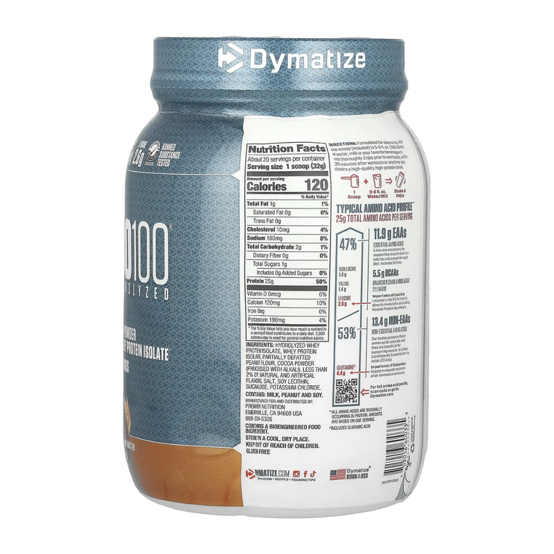 Dymatize ISO 100 Hydrolyzed 100% Whey Protein Powder Choco Peanut Butter 650g