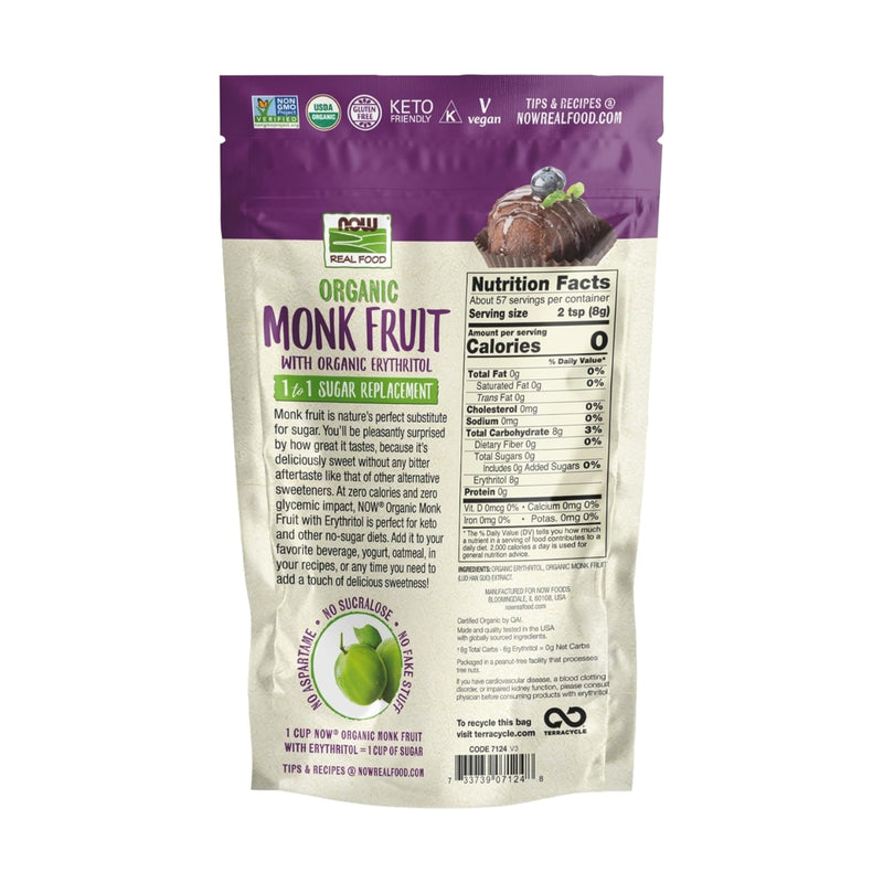 Now Sweetener Monk Fruit Organic Powder 454g