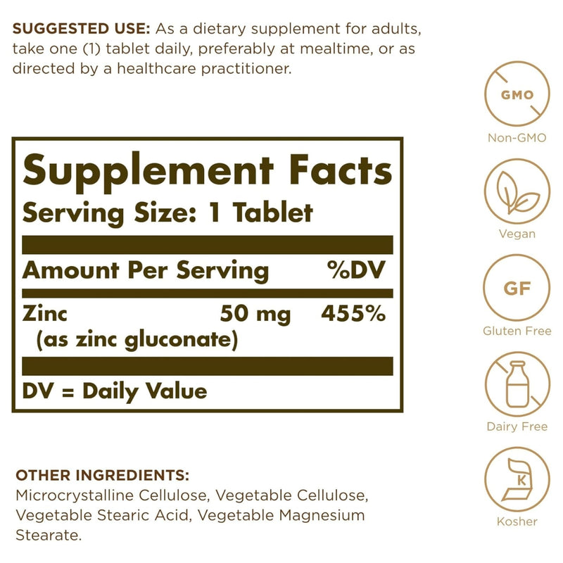 Solgar Zinc 50mg 100 Tablets