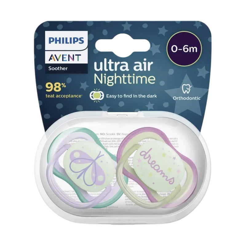 Philips Avent Ultra Air Soother Nighttime 0-6 Months Girl 2 Pack