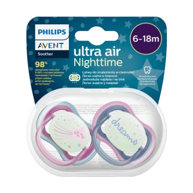 Philips Avent Ultra Air Soother Nighttime 6-18 Months Girl 2 Pack