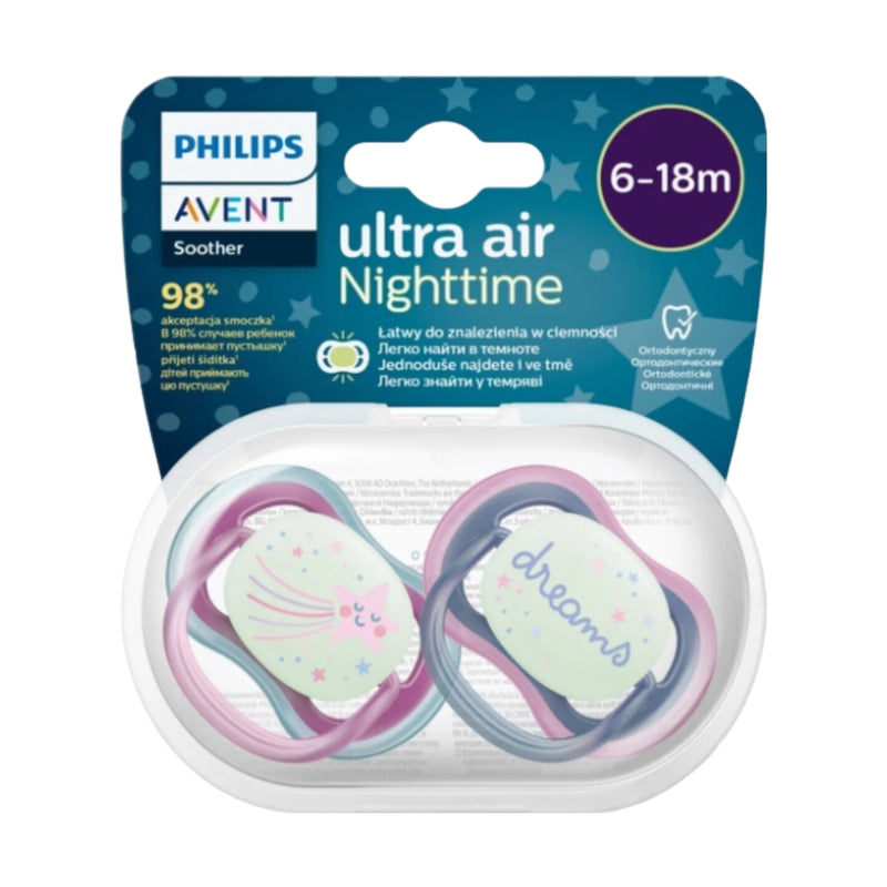 Philips Avent Ultra Air Soother Nighttime 6-18 Months Girl 2 Pack