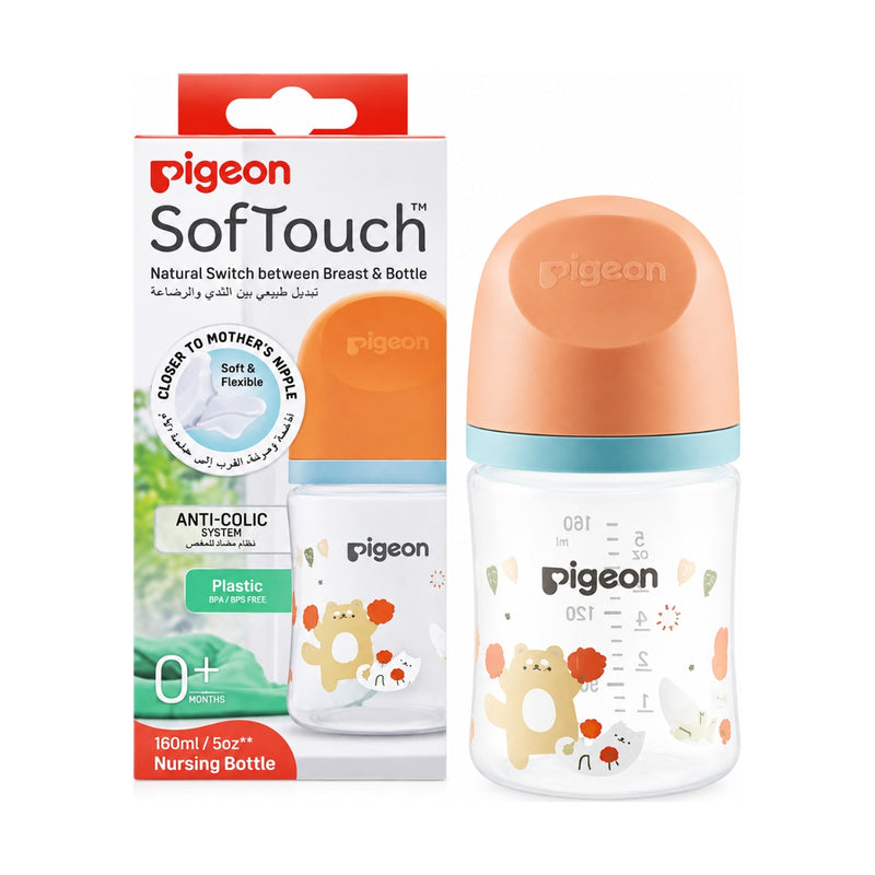 Pigeon SofTouch Plastic Bottle Decorated 0 Months+ Bear 160ml