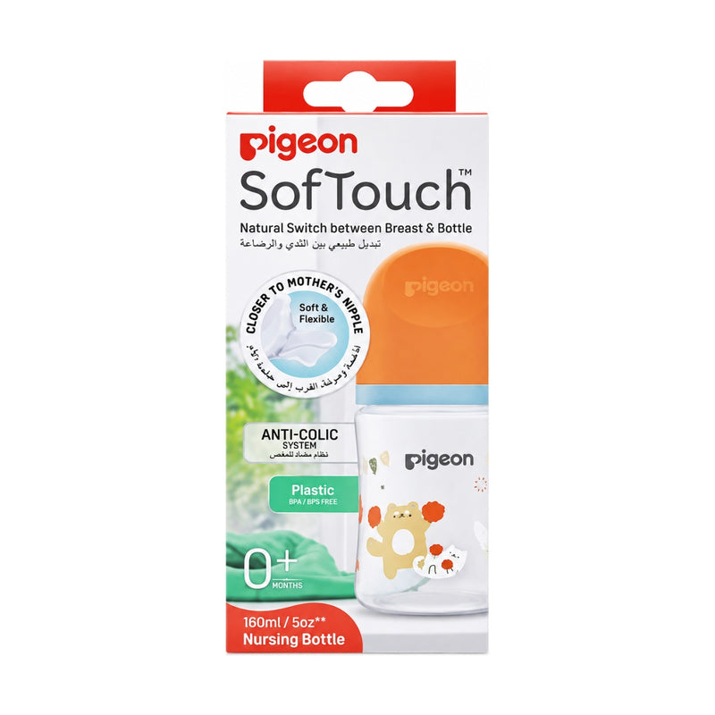 Pigeon SofTouch Plastic Bottle Decorated 0 Months+ Bear 160ml
