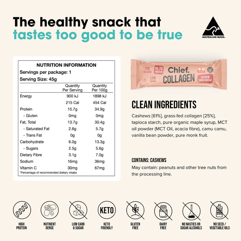Chief Collagen Protein Bar Cashew Shortbread 45g
