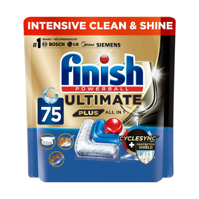 Finish Powerball Ultimate Plus All In 1 Lemon Sparkle 75 Dishwasher Tablets