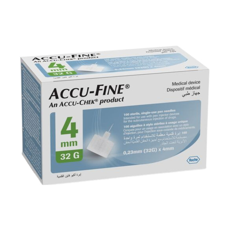 Accu-Fine Insulin Pen Needles Sterile 32gx4mm 100 Packs
