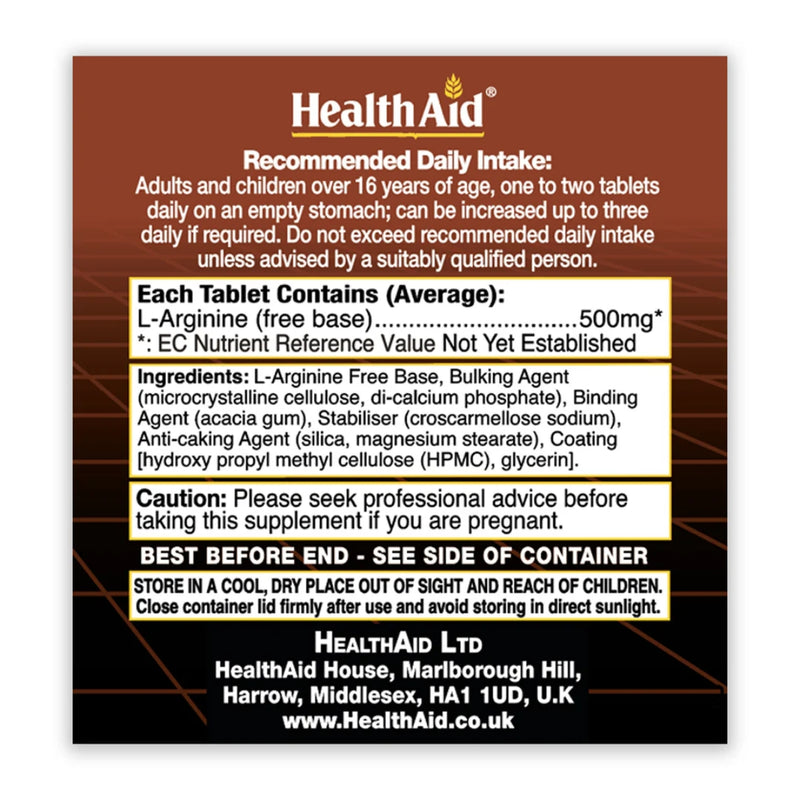 HealthAid L-Arginine 500mg 60 Tablets