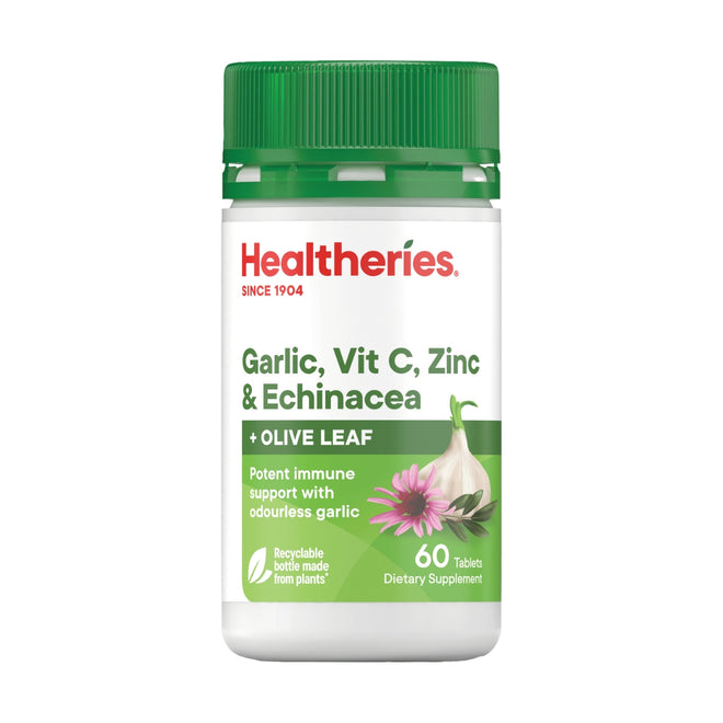 Healtheries Garlic Vit C Zinc & Echinacea with Olive Leaf 60 Tablets