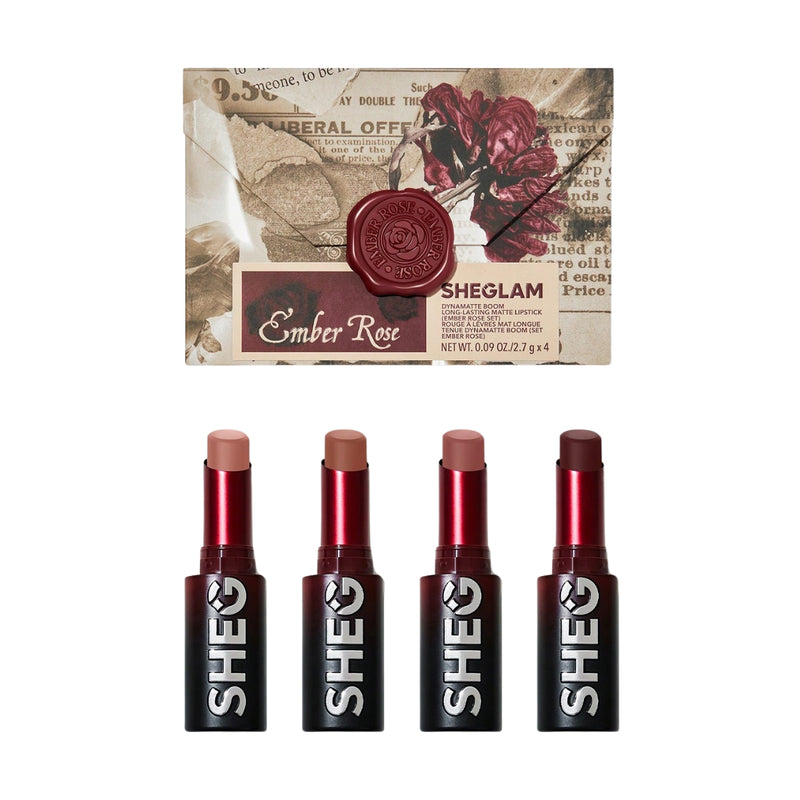 Sheglam Dynamatte Boom Long Lasting Matte Lipstick Set Ember Rose 4 pcs