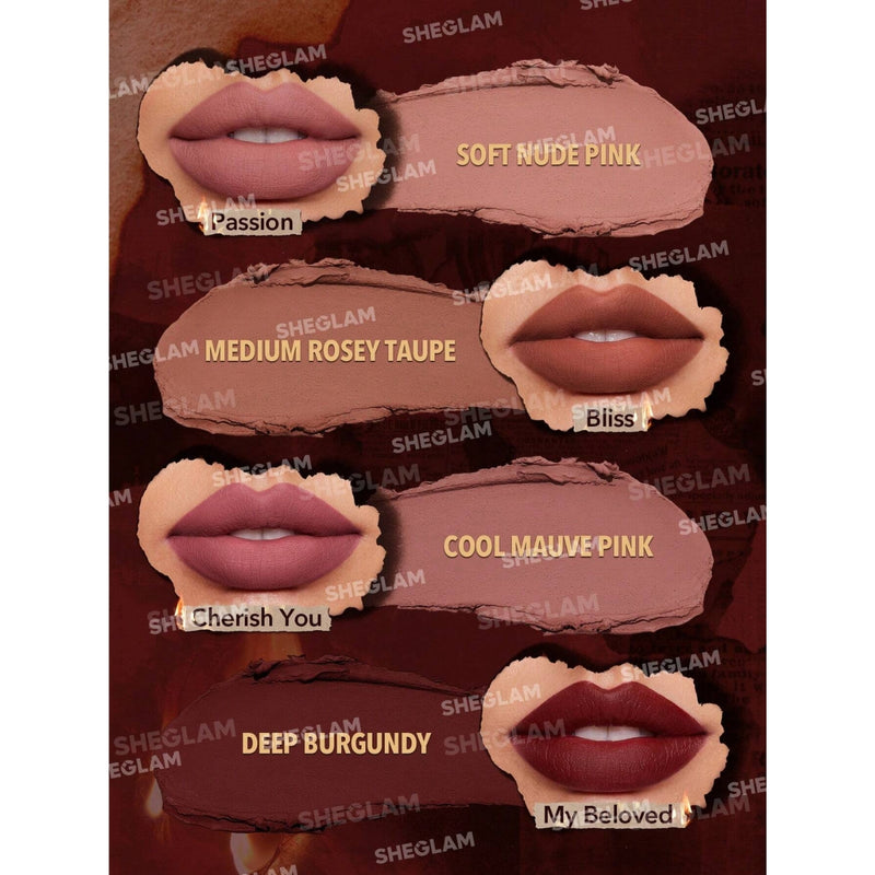 Sheglam Dynamatte Boom Long Lasting Matte Lipstick Set Ember Rose 4 pcs