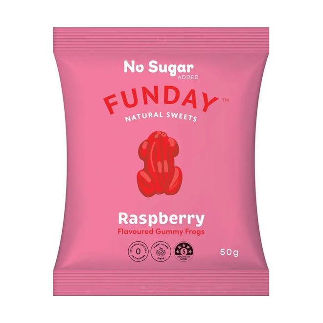 Funday Gummy Raspberry Flavoured Frogs 50g