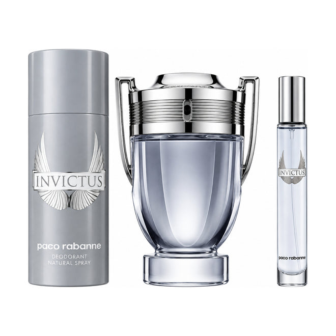 Paco Rabanne Invictus Eau de Toilette 100ml + Eau de Toilette 10ml Travel Spray + Deo Spray 150ml Gift Set