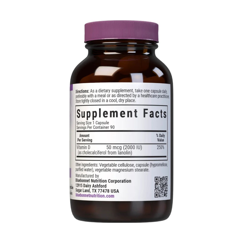 Bluebonnet Vitamin D3 2000IU 90 Vegetable Capsules
