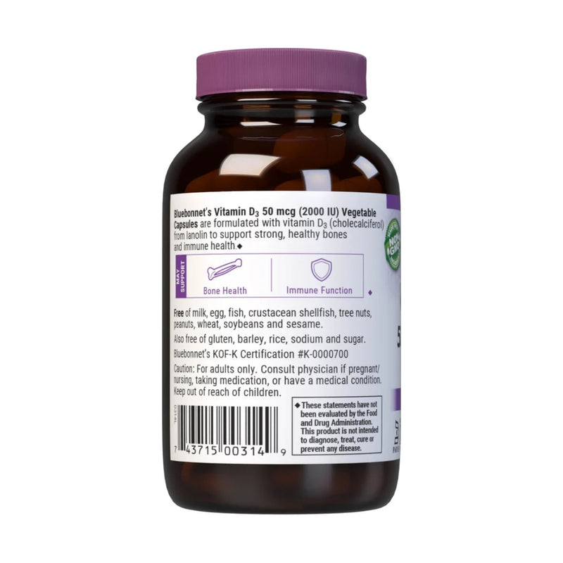 Bluebonnet Vitamin D3 2000IU 90 Vegetable Capsules
