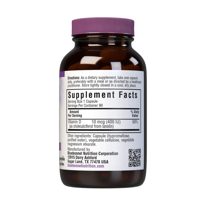 Bluebonnet Vitamin D3 400IU 90 Vegetable Capsules