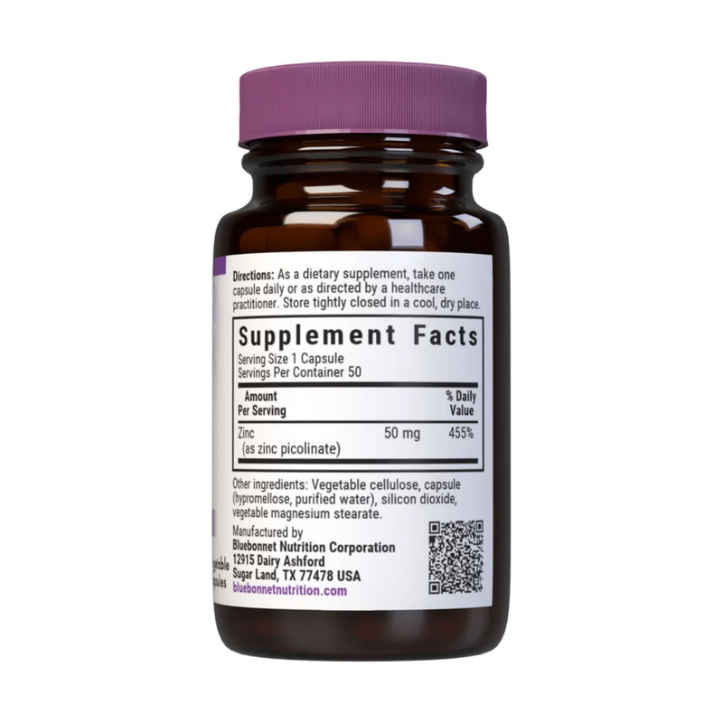 Bluebonnet Zinc Picolinate 50mg 50 Vegetable Capsules