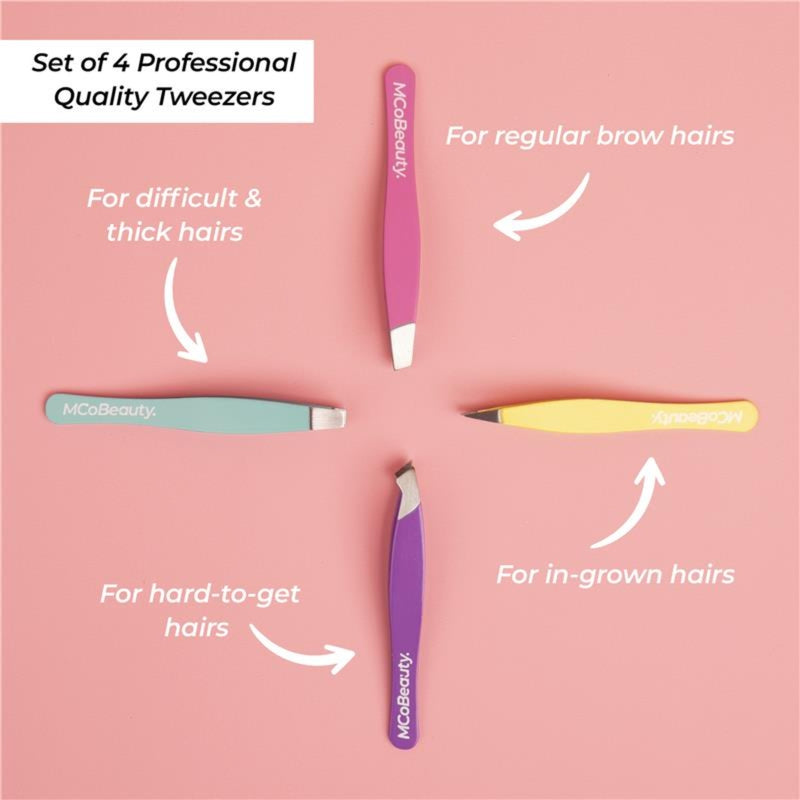 MCoBeauty Accessory Perfect Tweezers Professional 4 Pack Set