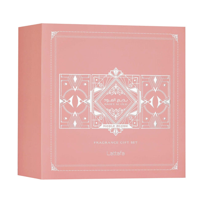 Lattafa Badee Al Oud Noble Blush Perfume Mist (W) 100ml + Perfume Mist 12ml + Hair Mist Gift Set