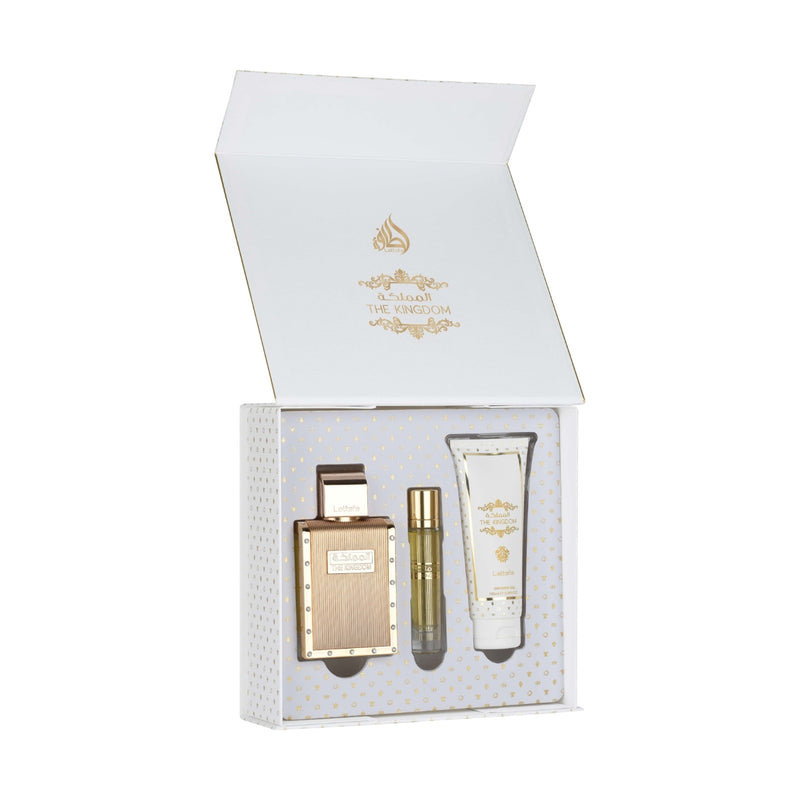 Lattafa The Kingdom Man (M) EDP 100ml + EDP 12ml + Shower Gel Gift Set