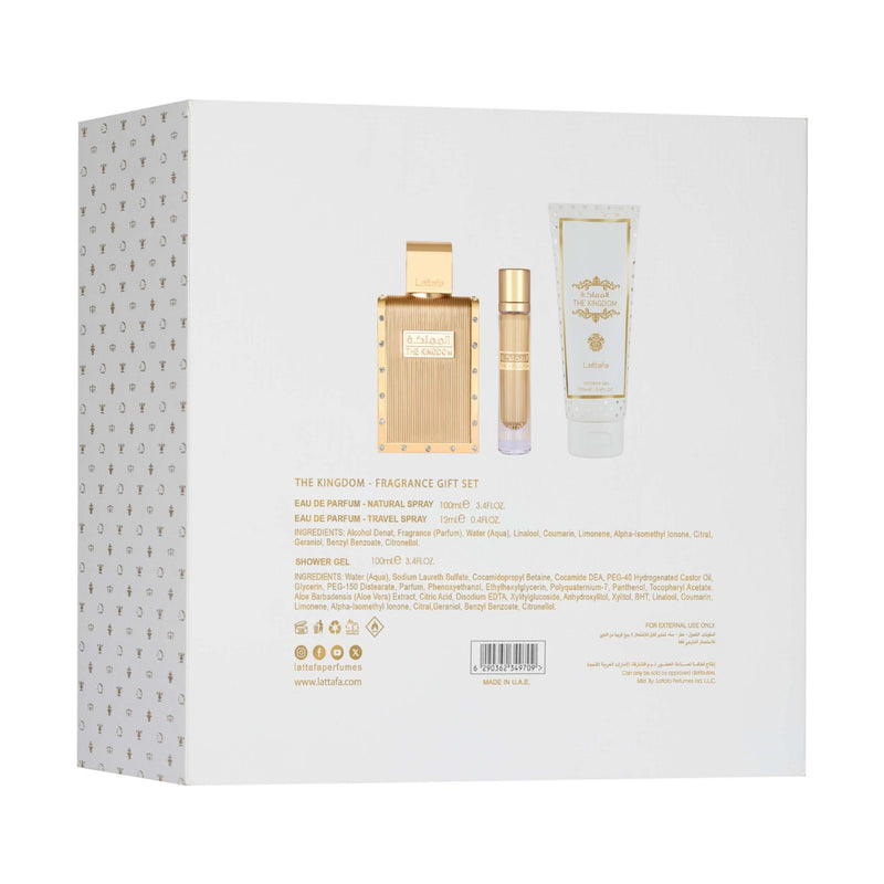 Lattafa The Kingdom Man (M) EDP 100ml + EDP 12ml + Shower Gel Gift Set