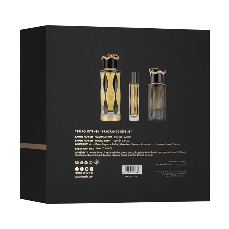 Lattafa Teriaq Intense (U) EDP 100ml + EDP 12ml + Hair Mist Gift Set