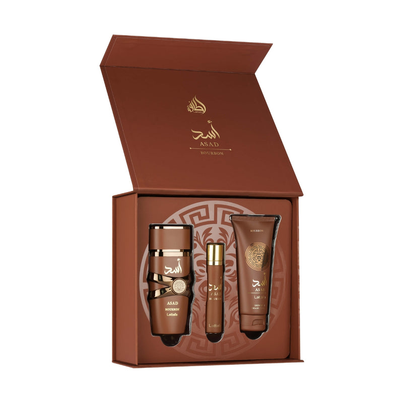 Lattafa Asad Bourbon (U) EDP 100ml + EDP 12ml + Shower Gel Gift Set