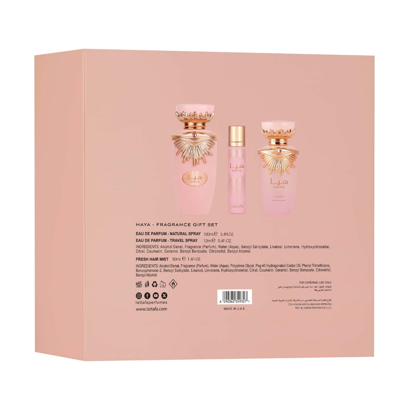 Lattafa Haya (W) EDP 100ml + EDP 12ml + Hair Mist Gift Set