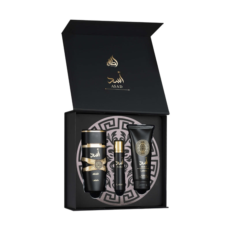 Lattafa Asad (M) EDP 100ml + EDP 12ml + Shower Gel Gift Set