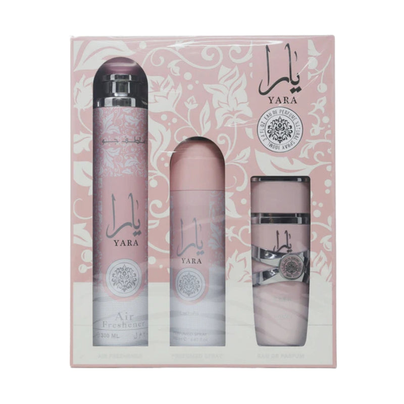 Lattafa Yara (W) EDP 100ml + Air Freshener 300ml + Deo 200ml Gift Set