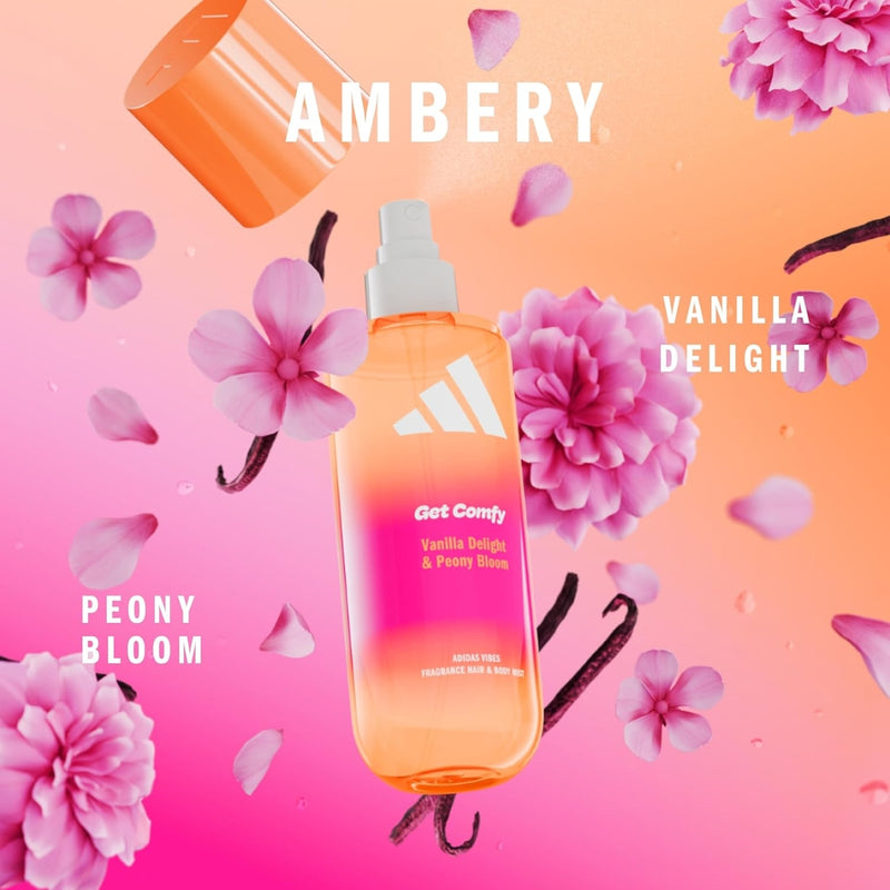 Adidas Vibes Get Comfy Hair & Body Mist Vanilla Delight & Peony Bloom 236ml
