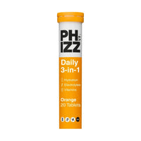 Phizz Daily 3-In-1 Hydration Electrolytes & Vitamins 20 Effervescent Tablets Orange