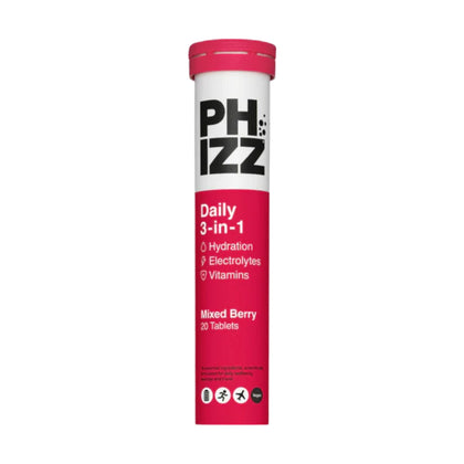 Phizz Daily 3-In-1 Hydration Electrolytes & Vitamins 20 Effervescent Tablets Mixed Berry