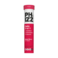 Phizz Daily 3-In-1 Hydration Electrolytes & Vitamins 20 Effervescent Tablets Mixed Berry