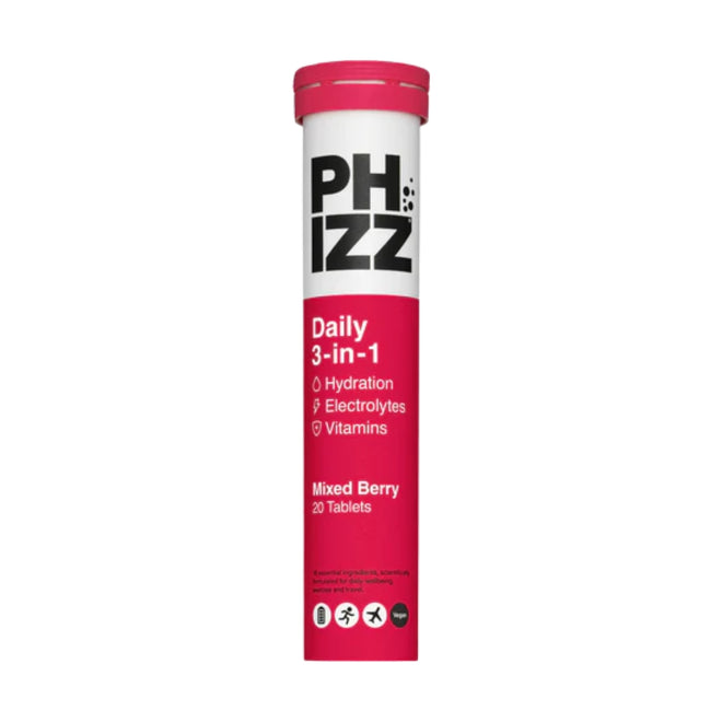 Phizz Daily 3-In-1 Hydration Electrolytes & Vitamins 20 Effervescent Tablets Mixed Berry